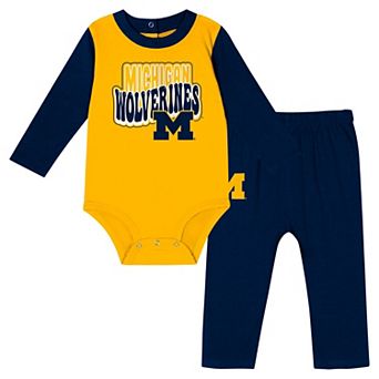 Infant Navy Michigan Wolverines Double Up Long Sleeve Bodysuit & Pant Set