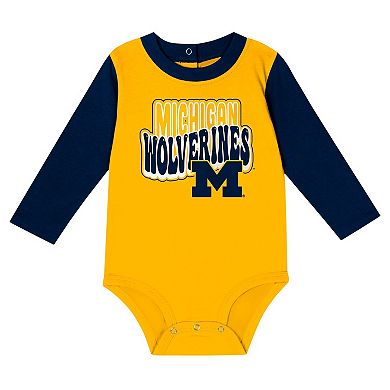 Infant Navy Michigan Wolverines Double Up Long Sleeve Bodysuit & Pant Set