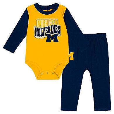 Infant Navy Michigan Wolverines Double Up Long Sleeve Bodysuit & Pant Set