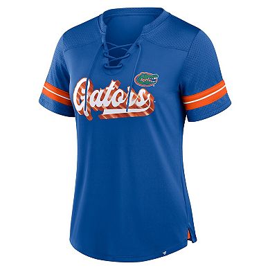 Women's Fanatics Royal Florida Gators Fundamental Overtime Readiness Athena Lace-Up V-Neck T-Shirt