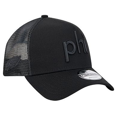 Men's New Era Black Philadelphia Eagles Domain 9FORTY A-Frame Trucker Adjustable Hat