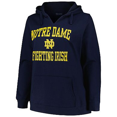 Women's Champion Navy Notre Dame Fighting Irish Plus Size Heart & Soul Notch Neck Pullover