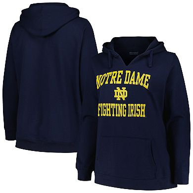 Women's Champion Navy Notre Dame Fighting Irish Plus Size Heart & Soul Notch Neck Pullover
