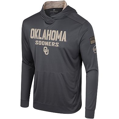 Men's Colosseum Charcoal Oklahoma Sooners OHT Military Appreciation Long Sleeve Hoodie T-Shirt