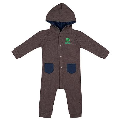 Newborn & Infant Colosseum Charcoal Notre Dame Fighting Irish Zando-Zan Waffle Full-Snap Hooded Romper