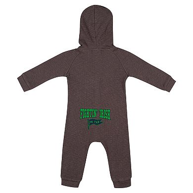 Newborn & Infant Colosseum Charcoal Notre Dame Fighting Irish Zando-Zan Waffle Full-Snap Hooded Romper