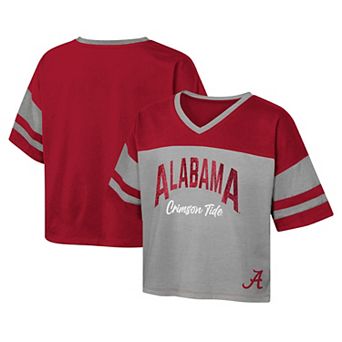 Girls Youth Crimson Alabama Crimson Tide The Playmaker Sleeve Stripe V-Neck Jersey T-Shirt