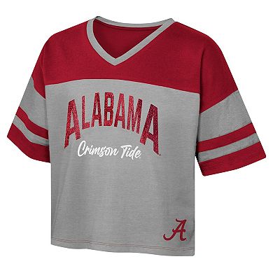 Girls Youth Crimson Alabama Crimson Tide The Playmaker Sleeve Stripe V-Neck Jersey T-Shirt
