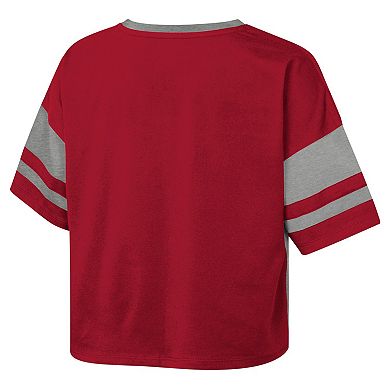 Girls Youth Crimson Alabama Crimson Tide The Playmaker Sleeve Stripe V-Neck Jersey T-Shirt
