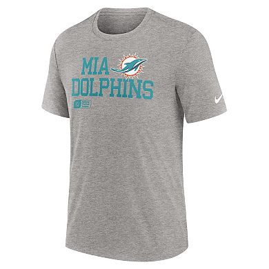 Men's Nike Heather Gray Miami Dolphins Overlap Lockup Tri-Blend T-Shirt