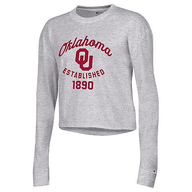 Women's Champion Gray Oklahoma Sooners Boyfriend Cropped Long Sleeve T-Shirt