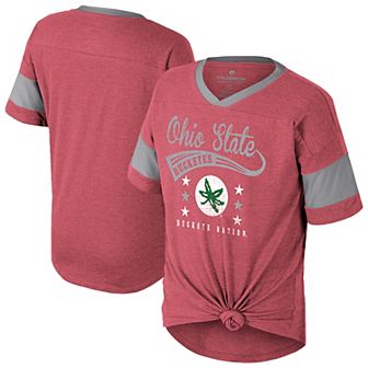 Girls Youth Colosseum Scarlet Ohio State Buckeyes Frontier Tie Front T-Shirt
