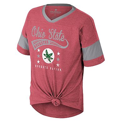 Girls Youth Colosseum Scarlet Ohio State Buckeyes Frontier Tie Front T-Shirt
