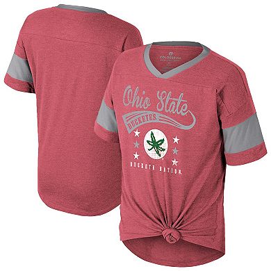 Girls Youth Colosseum Scarlet Ohio State Buckeyes Frontier Tie Front T-Shirt