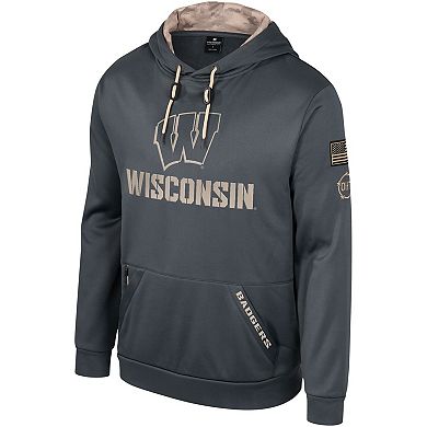 Men's Colosseum Charcoal Wisconsin Badgers OHT Military Appreciation Pullover Hoodie