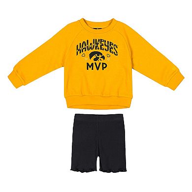 Girls Toddler Colosseum Gold/Black Iowa Hawkeyes Beta Fleece Sweatshirt and Shorts Set
