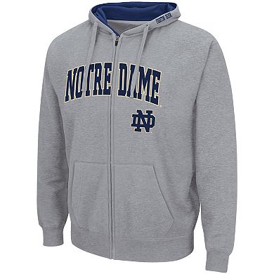 Men's Colosseum Heathered Gray Notre Dame Fighting Irish Arch & Logo 3.0 Full-Zip Hoodie