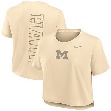 Women's Nike Tan Michigan Wolverines Performance Cropped T-Shirt