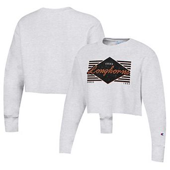 Women's Champion Heather Gray Texas Longhorns Reverse Weave Cropped Pullover Sweatshirt