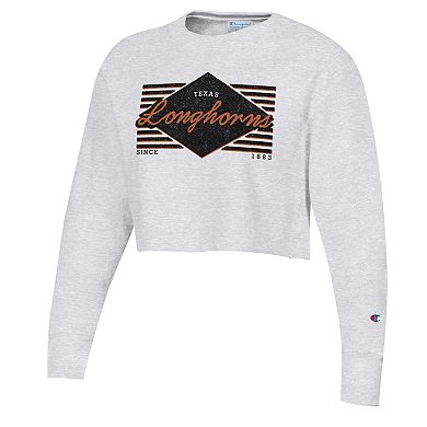 Women's Champion Heather Gray Texas Longhorns Reverse Weave Cropped Pullover Sweatshirt
