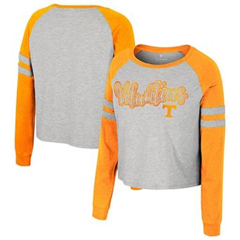 Women's Colosseum Heather Gray Tennessee Volunteers I'm Gliding Here Raglan Long Sleeve Cropped T-Shirt