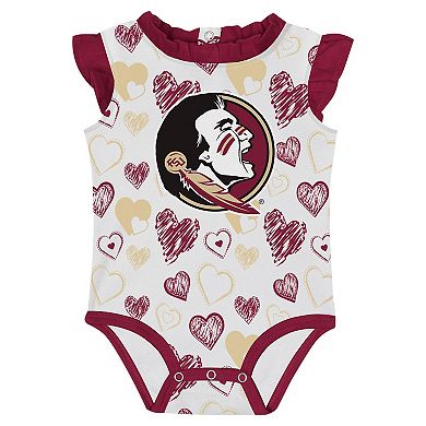 Girls Newborn Garnet Florida State Seminoles Happy Hearts 2-Pack Bodysuit Set