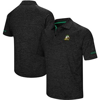 Men's Colosseum Heathered Black Oregon Ducks Alternate Logo Down Swing Raglan Polo