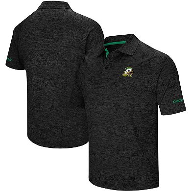 Men's Colosseum Heathered Black Oregon Ducks Alternate Logo Down Swing Raglan Polo