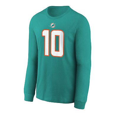 Youth Nike Tyreek Hill Aqua Miami Dolphins Player Name & Number Long Sleeve T-Shirt
