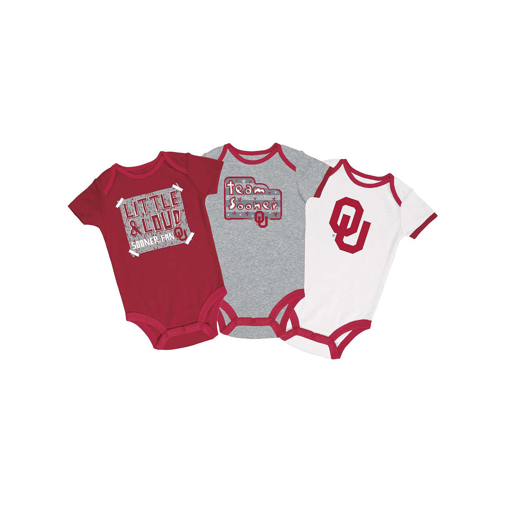 Infant Champion Crimson/Gray/White Oklahoma Sooners 3-Pack Bodysuit Set, Bo