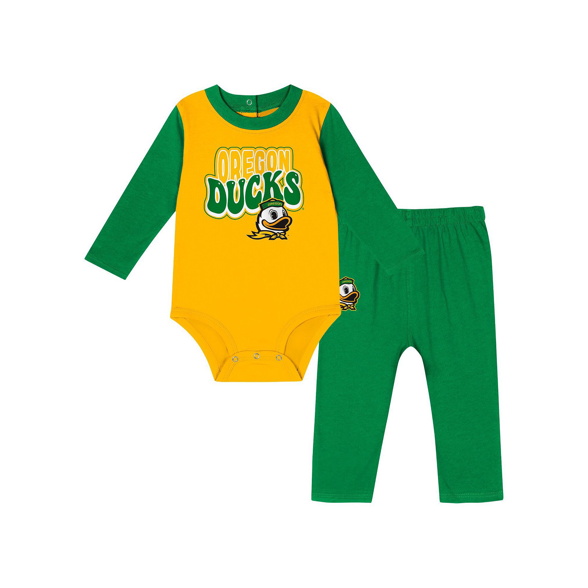 Infant Green Oregon Ducks Double Up Long Sleeve Bodysuit & Pant Set, Boys,