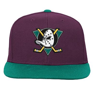 Youth Mitchell & Ness Maroon/Green Anaheim Ducks Core Team Two-Tone Snapback Hat