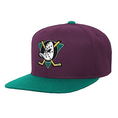 Youth Mitchell & Ness Maroon/Green Anaheim Ducks Core Team Two-Tone Snapback Hat