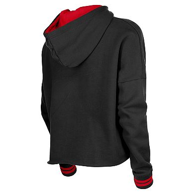 Women's New Era Black Chicago Bulls Boxy Raw Edge Pullover Hoodie