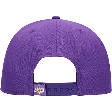 Men's New Era Purple Los Angeles Lakers Oversized Puff Print Logo Golfer Snapback Hat