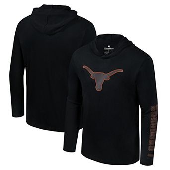 Men's Colosseum Black Texas Longhorns Color Pop Active Blend 2-Hit Long Sleeve Hooded T-Shirt