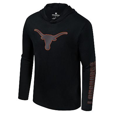 Men's Colosseum Black Texas Longhorns Color Pop Active Blend 2-Hit Long Sleeve Hooded T-Shirt