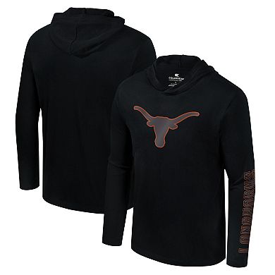 Men's Colosseum Black Texas Longhorns Color Pop Active Blend 2-Hit Long Sleeve Hooded T-Shirt