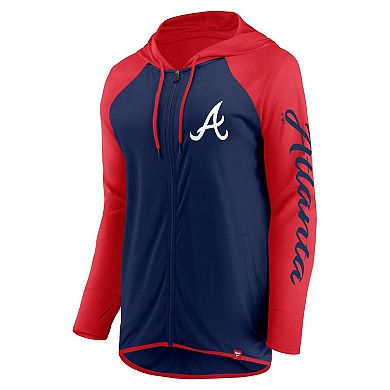 Women's Fanatics Navy/Red Atlanta Braves Script Sleeve Full-Zip Hoodie