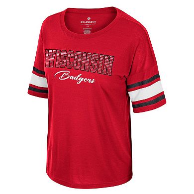 Women's Colosseum Red Wisconsin Badgers I'm Gliding Here Rhinestone T-Shirt