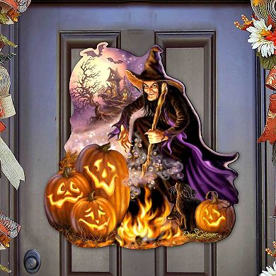 All Hallows Eve Holiday 23-Inch Handcrafted Wooden Door Hanger & Wall Art by D. Gelsinger