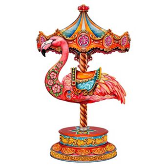 Pink Flamingo Carousel Holiday 24-Inch Handcrafted Wooden Door Hanger & Wall Art by G. DeBrekht