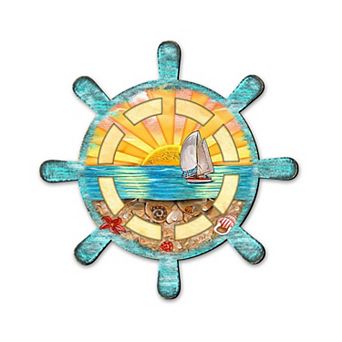 21.5-Inch Captain's Wheel Coastal Outdoor Door Unique Handcrafted Wooden Porch Decor by G. DeBrekht