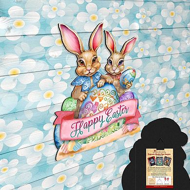 Happy Easter Bunnies 24-Inch Handcrafted Wooden Door Hanger & Wall Art by G. DeBrekht