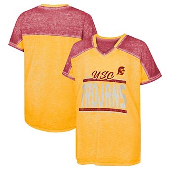 Girls Youth Cardinal USC Trojans Up for Anything Colorblock Dolman V-Neck T-Shirt