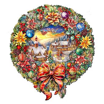 Christmas Wreath Holiday 24-Inch Handcrafted Wooden Door Hanger & Wall Art by G. DeBrekht