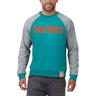 Men's Darius Rucker Collection by Fanatics Heather Gray/Aqua Miami Dolphins Colorblock Pullover Sweatshirt