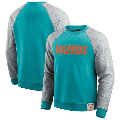 Men's Darius Rucker Collection by Fanatics Heather Gray/Aqua Miami Dolphins Colorblock Pullover Sweatshirt
