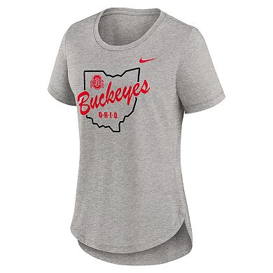 Women's Nike Heather Gray Ohio State Buckeyes Local Campus Location Mantra Tri-Blend T-Shirt