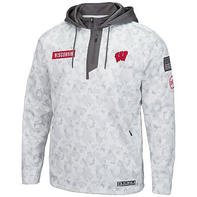 Men's Colosseum Arctic Camo Wisconsin Badgers OHT Military Appreciation Quarter-Zip Hoodie